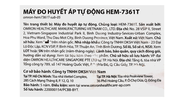 Máy đo huyết áp bắp tay Omron Hem- 7361T