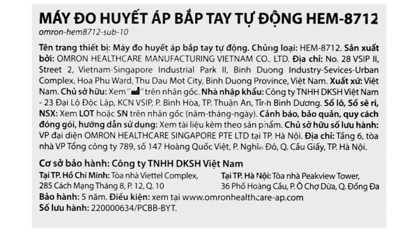 Máy đo huyết áp bắp tay OMRON HEM-8712
