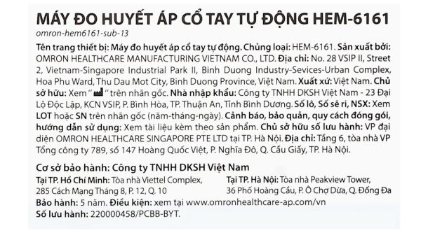Máy đo huyết áp cổ tay tự động Omron Hem-6161