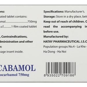 Mecabamol 750mg điều trị bệnh lý cơ xương cấp tính do co thắt cơ vân (6 vỉ x 10 viên)