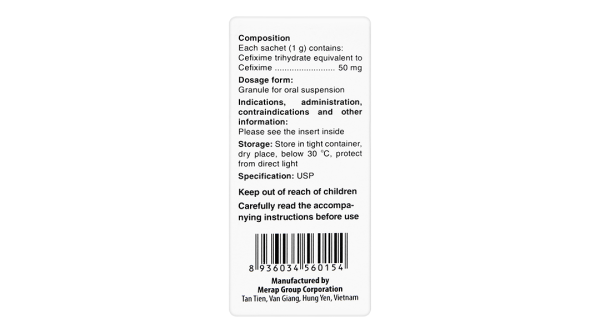 Cốm pha hỗn dịch uống Mecefix - B.E 50mg trị nhiễm khuẩn (20 gói x 1,0g)