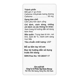 Cốm pha hỗn dịch uống Mecefix - B.E 50mg trị nhiễm khuẩn (20 gói x 1,0g)