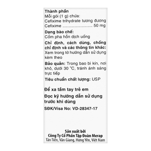 Cốm pha hỗn dịch uống Mecefix - B.E 50mg trị nhiễm khuẩn (20 gói x 1,0g)