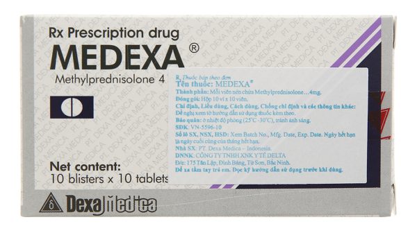 Medexa 4mg thuốc kháng viêm, ức chế miễn dịch (10 vỉ x 10 viên)