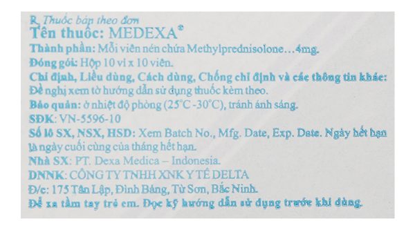 Medexa 4mg thuốc kháng viêm, ức chế miễn dịch (10 vỉ x 10 viên)