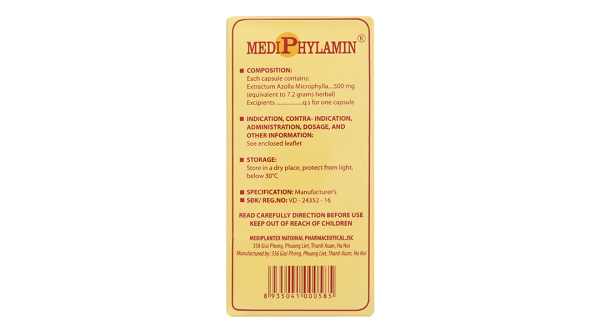 Mediphylamin 500mg giúp bồi bổ cơ thể, tăng cường sinh lực (10 vỉ x 10 viên)