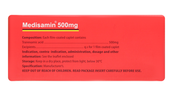Medisamin 500mg trị và phòng ngừa chảy máu (10 vỉ x 10 viên)