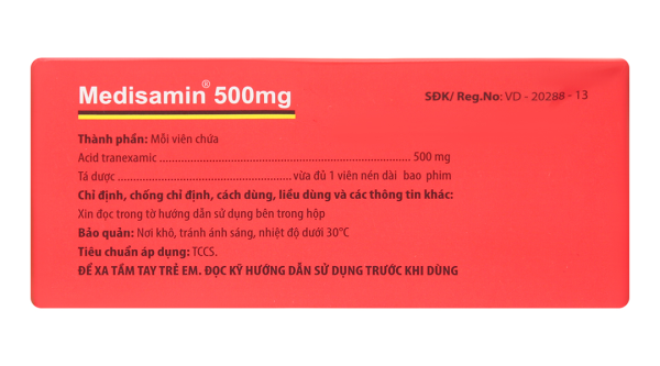 Medisamin 500mg trị và phòng ngừa chảy máu (10 vỉ x 10 viên)