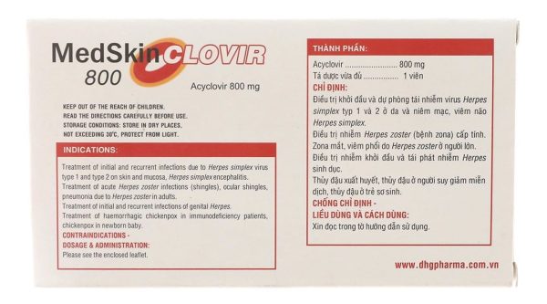 Medskin Clovir 800 thuốc trị và ngừa virus (3 vỉ x 10 viên)