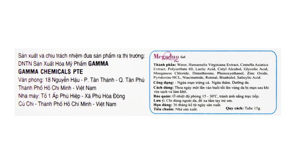 Gel Megaduo Plus ngừa mụn trứng cá, ngừa thâm tuýp 15g
