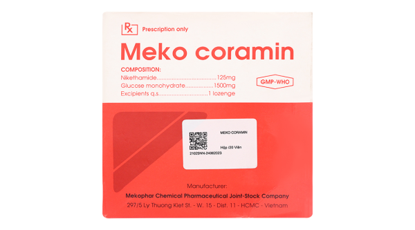Viên ngậm Meko Coramin trị suy hô hấp, suy tuần hoàn (5 vỉ x 4 viên)