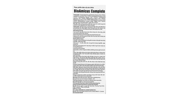 Men vi sinh BioAmicus Complete giúp bổ sung lợi khuẩn, tăng đề kháng lọ 10ml