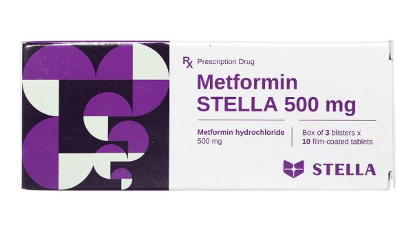 Metformin Stella 500mg trị đái tháo đường (3 vỉ x 10 viên)