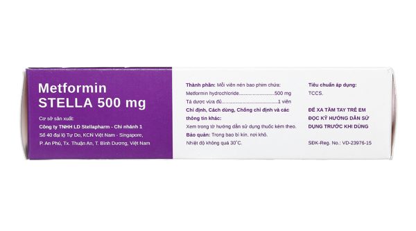 Metformin Stella 500mg trị đái tháo đường (3 vỉ x 10 viên)