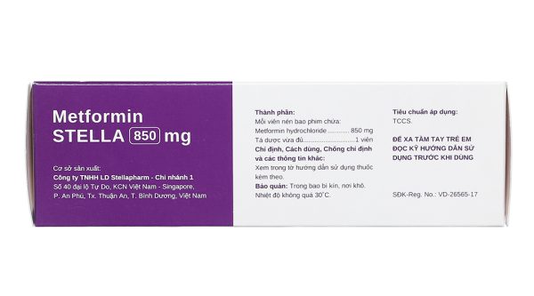 Metformin Stella 850mg trị đái tháo đường (4 vỉ x 15 viên)