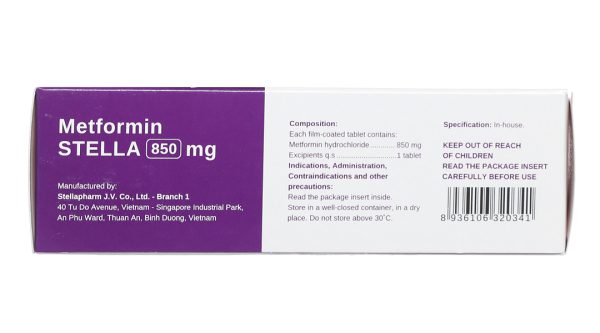 Metformin Stella 850mg trị đái tháo đường (4 vỉ x 15 viên)