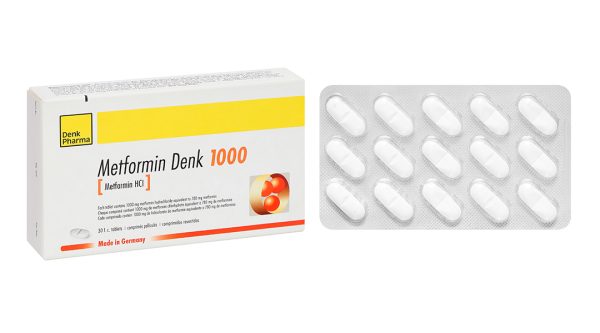Metformin Denk 1000 điều trị đái tháo đường tuýp 2 (2 vỉ x 15 viên)