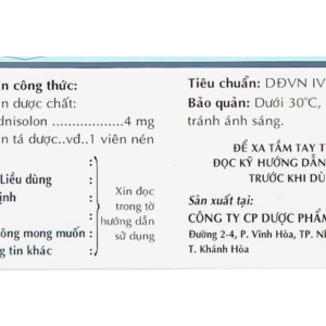 Methylprednisolon 4 Khapharco chống viêm, ức chế miễn dịch (10 vỉ x 10 viên)