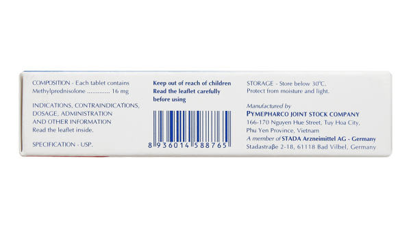 Methylprednisolone STADA 16mg kháng viêm, ức chế miễn dịch (3 vỉ x 10 viên)