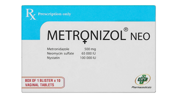 Viên đặt âm đạo Metronizol Neo trị viêm âm đạo (1 vỉ x 10 viên)