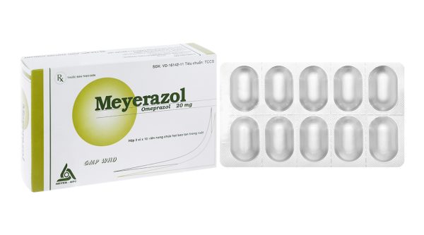 Meyerazol 20mg trị trào ngược dạ dày, thực quản, loét dạ dày-tá tràng (3 vỉ x 10 viên)