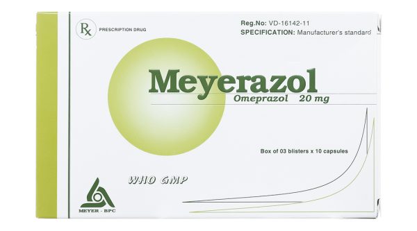 Meyerazol 20mg trị trào ngược dạ dày, thực quản, loét dạ dày-tá tràng (3 vỉ x 10 viên)