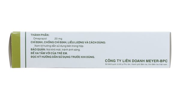 Meyerazol 20mg trị trào ngược dạ dày, thực quản, loét dạ dày-tá tràng (3 vỉ x 10 viên)