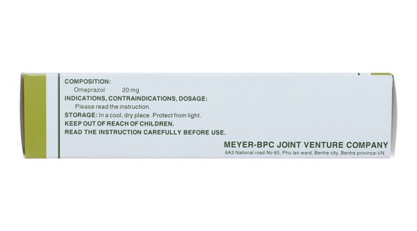 Meyerazol 20mg trị trào ngược dạ dày, thực quản, loét dạ dày-tá tràng (3 vỉ x 10 viên)