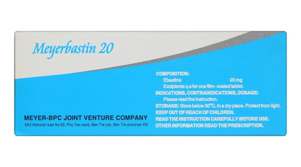 Meyerbastin 20 trị viêm mũi dị ứng, nổi mày đay (10 vỉ x 10 viên)