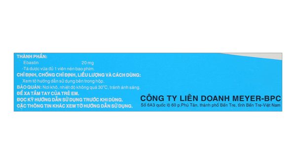 Meyerbastin 20 trị viêm mũi dị ứng, nổi mày đay (10 vỉ x 10 viên)