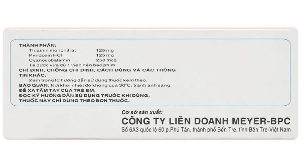 Meyermin dự phòng và trị thiếu vitamin nhóm B do dinh dưỡng, do thuốc (10 vỉ x 10 viên)