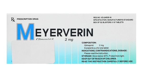 Meyerverin 2mg điều trị đái tháo đường tuýp 2 (2 vỉ x 10 viên)