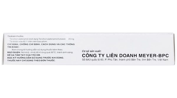 Meyervir AF 25mg điều trị viêm gan siêu vi B mạn tính (3 vỉ x 10 viên)
