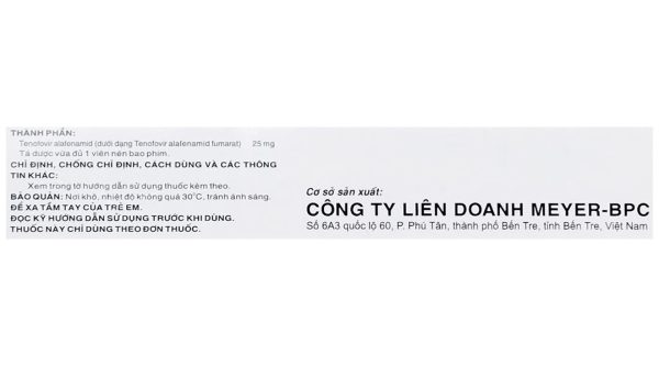 Meyervir AF 25mg điều trị viêm gan siêu vi B mạn tính (3 vỉ x 10 viên)