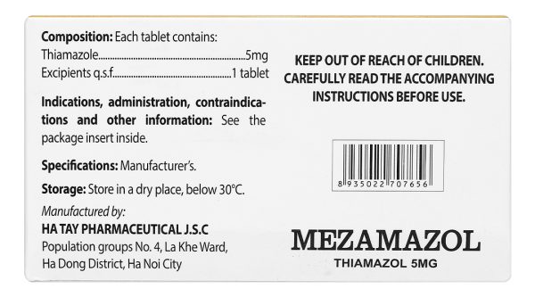 Mezamazol 5mg điều trị cường giáp (10 vỉ x 10 viên)