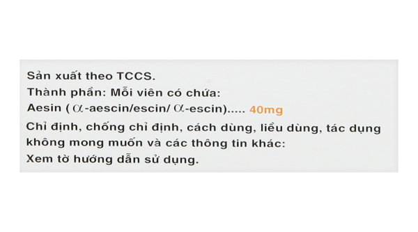 MHAescin 40 trị giãn tĩnh mạch, chống phù nề (3 vỉ x 10 viên)