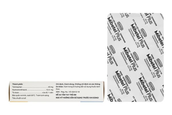 Mibetel Plus 40mg/12.5mg trị tăng huyết áp (3 vỉ x 10 viên)