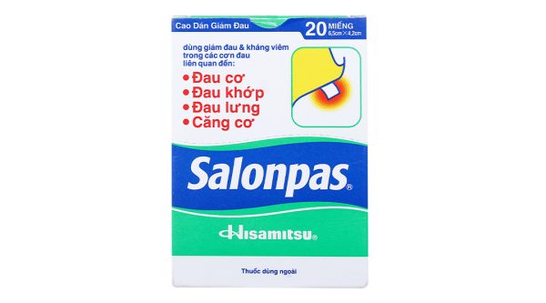 Cao dán Salonpas (6,5cm x 4,2cm) giảm đau, kháng viêm cơ xương (10 hộp x 20 miếng)
