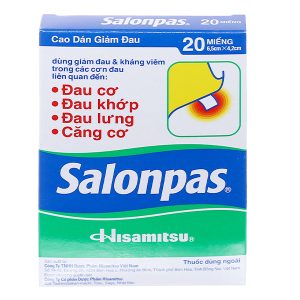 Cao dán Salonpas (6,5cm x 4,2cm) giảm đau, kháng viêm cơ xương (10 hộp x 20 miếng)