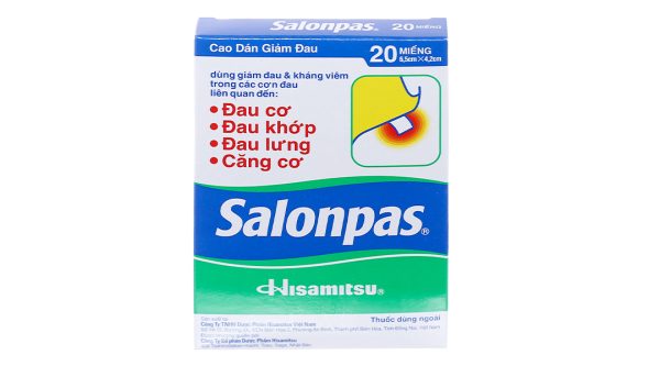 Cao dán Salonpas (6,5cm x 4,2cm) giảm đau, kháng viêm cơ xương (10 hộp x 20 miếng)