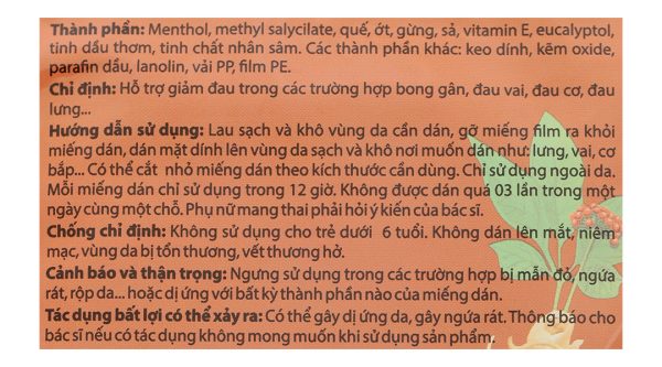 Miếng dán giảm đau thảo dược Danasa ginseng (7.5cm x 10cm) hộp 20 gói x 5 miếng