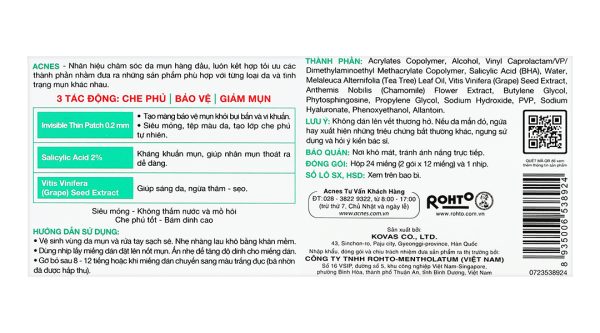 Miếng dán mụn Acnes Clear Patch giúp kháng khuẩn, sạch mụn hộp 24 miếng