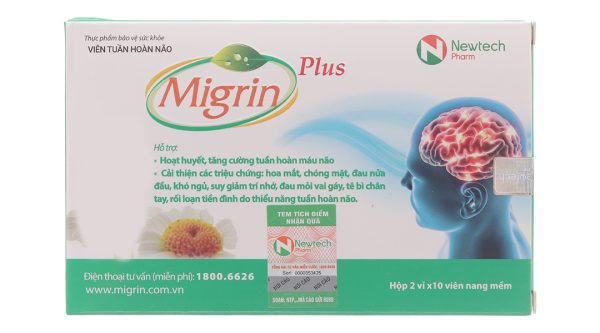 Migrin Plus hỗ trợ hoạt huyết, tăng cường tuần hoàn máu não hộp 20 viên