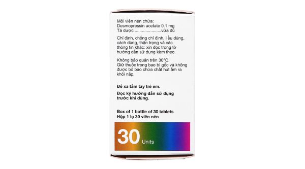 Minirin 0.1mg trị đái tháo nhạt, tiểu đêm lọ 30 viên