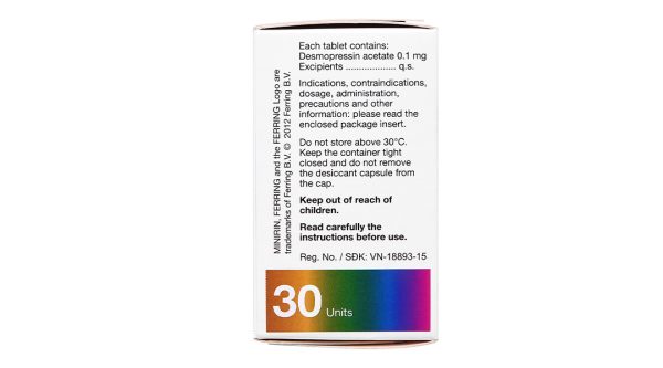 Minirin 0.1mg trị đái tháo nhạt, tiểu đêm lọ 30 viên