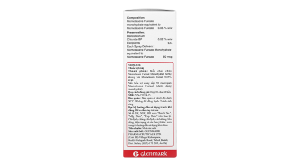 Hỗn dịch xịt mũi Momate Nasal Spray 50mcg trị viêm mũi dị ứng chai 60 liều