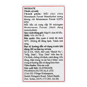 Hỗn dịch xịt mũi Momate Nasal Spray 50mcg trị viêm mũi dị ứng chai 60 liều