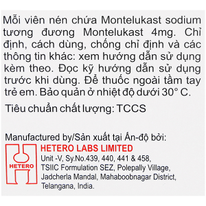 Viên nhai Monte H4 phòng và trị hen suyễn (3 vỉ x 10 viên)
