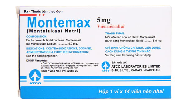 Viên nhai Montemax 5mg trị hen phế quản mãn tính (1 vỉ x 14 viên)