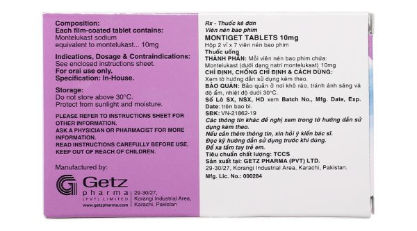 Montiget 10mg phòng và trị hen suyễn (2 vỉ x 7 viên)